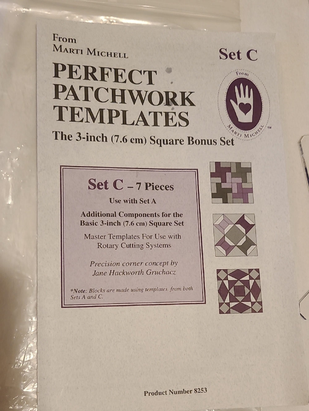Perfect Patchwork Templates, Set C  Quilting, Sewing 3 Inch Square Bonus 8253